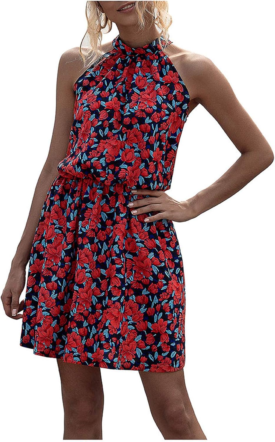 SDFA Women's Sexy Floral Print Backless Casual MultiPurpose Dress