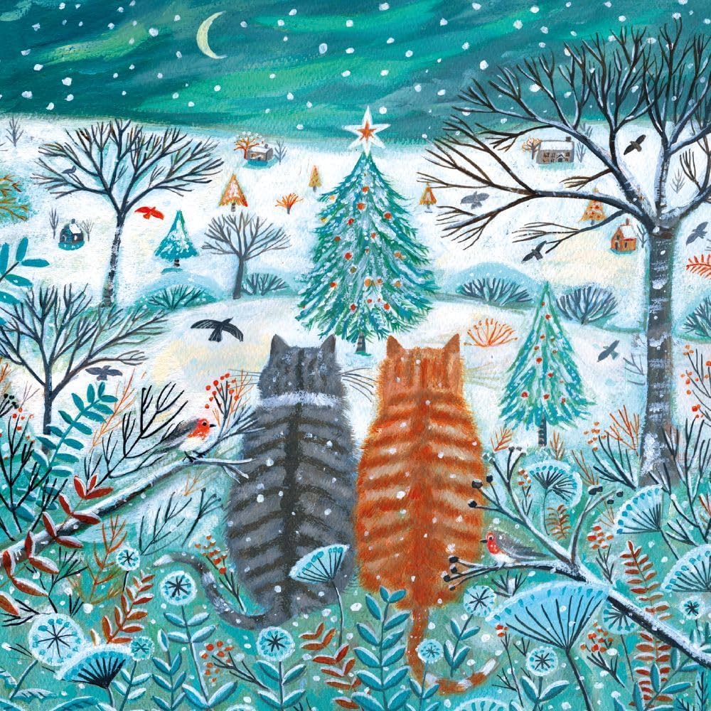 Charity Christmas Cards Pack of 8 - Sold in Aid of Macmillan Cancer Support - Cats in the Snow - Winter Lookout - Made in the UK - Eco-Friendly