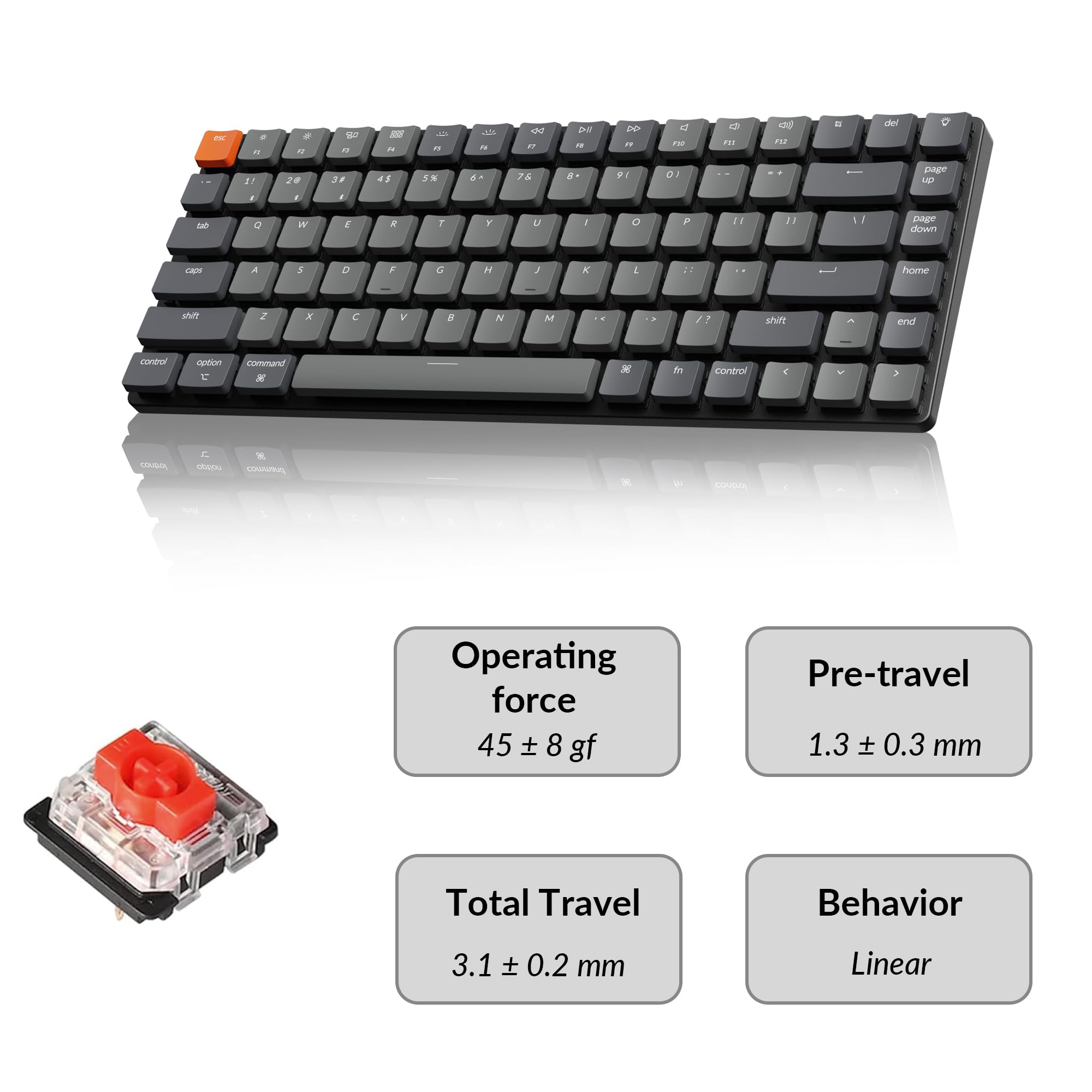 Keychron K3 Version 2, 84 Keys Ultra-Slim Wireless Bluetooth/USB Wired Mechanical Keyboard with White LED Backlit, Low-Profile Keychron Mechanical Red Switch Compatible with Mac Windows