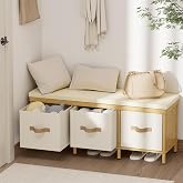 Atoping Shoe Bench, 43.3" Storage Bench, Entryway Bench with Cushion Seat | Natural Bamboo Bench with Storage, Easy Assembly, End of Bench with Drawers, Storage Organizer for Bedroom/Entryway/Closet