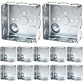 QWORK 4" Square Electrical Box, 12-Pack Galvanized Metal, 21 Cu. in. Capacity, Knockouts 1/2" &amp; 3/4", Electrical Junction Box