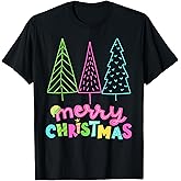 Merry Christmas Bright Tree Neon Happy Holidays T-Shirt