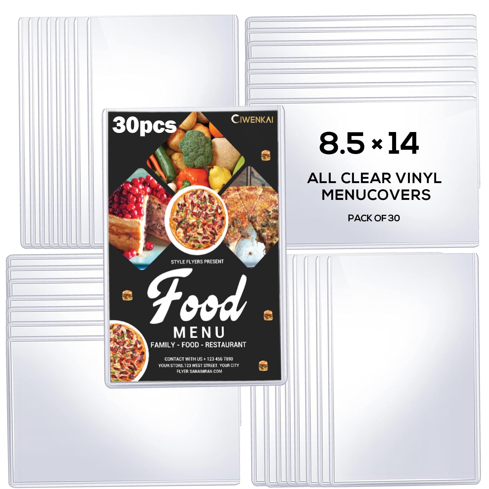 Photo 1 of Restaurant Menu Covers Clear Vinyl - Menu Covers with Protective Film 8.5 x 14 Inch - Single Page 2 View, Wipeable, Reusable, Menu Holder Top-Loading 30 Pack