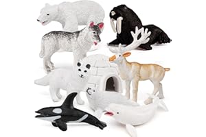 BRETOYIN 10PCS Mini Arctic Animals Toys Set Polar Animal Figurines Arctic Tundra Deer Toy Animal Small White Bear Arctic Fox Kids Diorama Birthday Gift