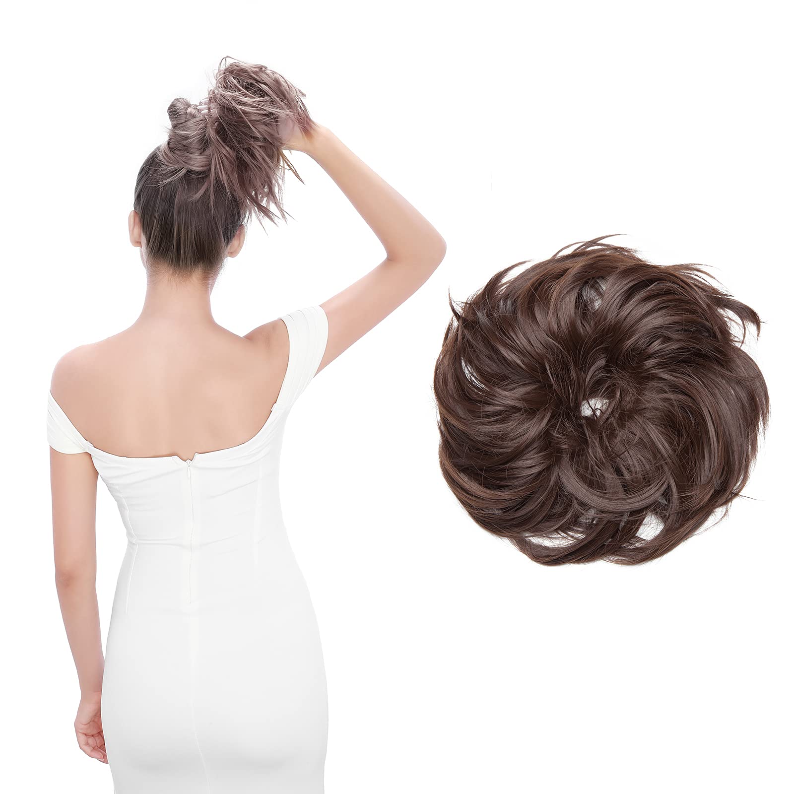Messy Bun Hair Piece Extensions Tousled Updo Hair Extension Thick Ponytail Hair Band Updo Hairpiece Synthetic Ponytail Hairpiece [Medium Brown]