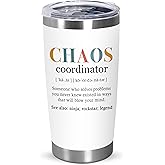 TEEZWONDER Thank You Gifts for Women - Chaos Coordinator 20 oz Stainless Steel Insulated Tumbler with Lid - Galentine Valentine Gifts for Friend, Employee Appreciation Gifts for Coworker Boss Teacher
