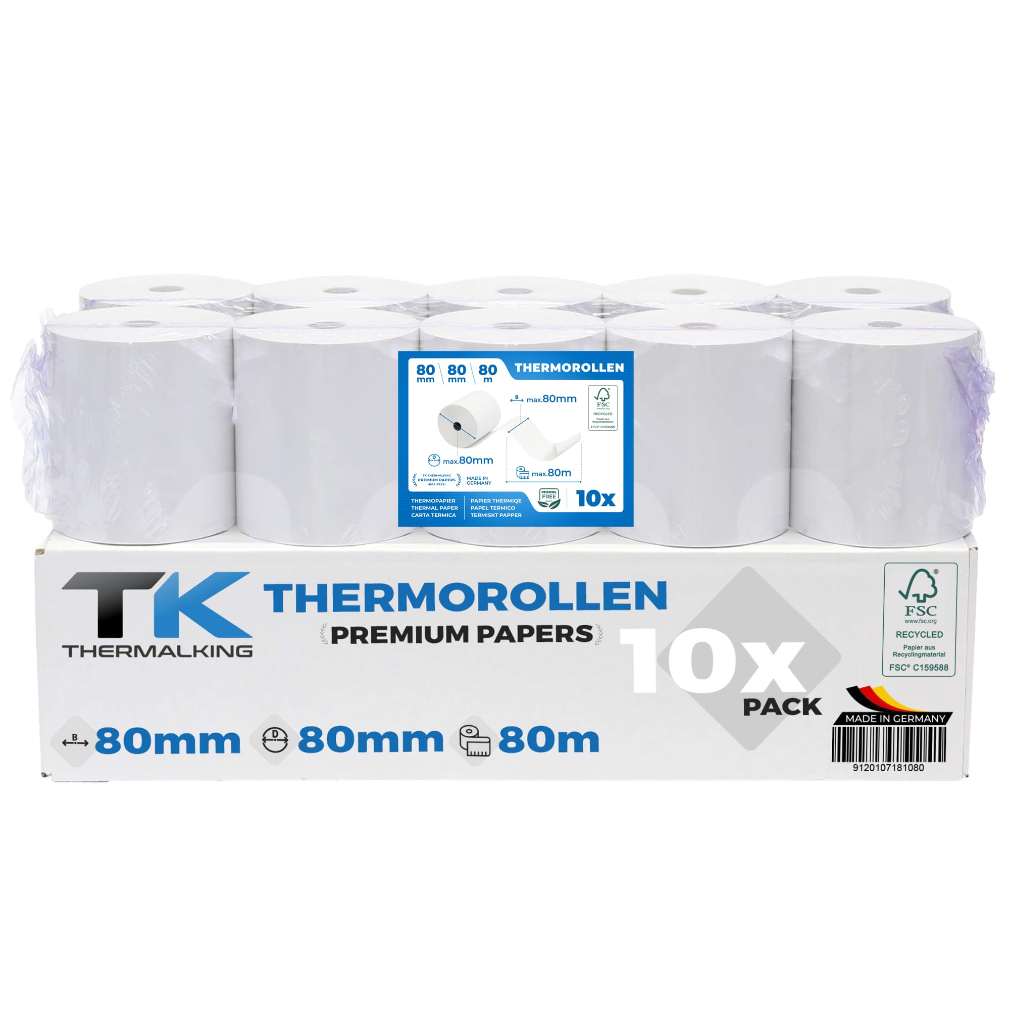 Thermal Rolls 80mm x 80mm x 12mm - Thermal Paper (80 80 12) 48g - Certified for Cash Printer Like Epson, IBM, Metapace etc - Premium BPA Free
