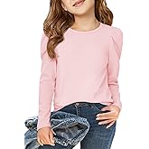 Haloumoning Girls Puff Long Sleeve T Shirts Casual Crewneck Loose Fit Tee Tops Kids Fall Clothes 5-14 Years