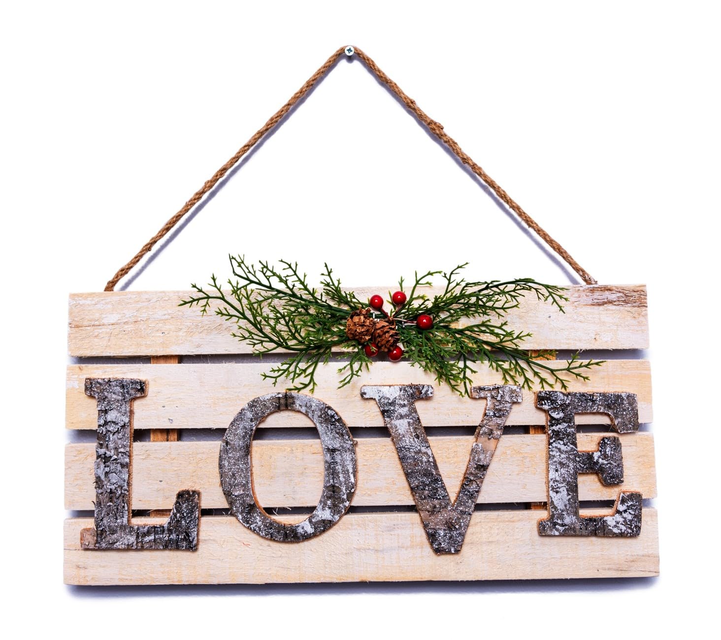 Christmas Hanging Wall Sign - LOVE Letters in Wooden Frame, 20x40cm Decorative Plaque, Holiday Wall Art for Home,Door,Wall, Festive Christmas Décor