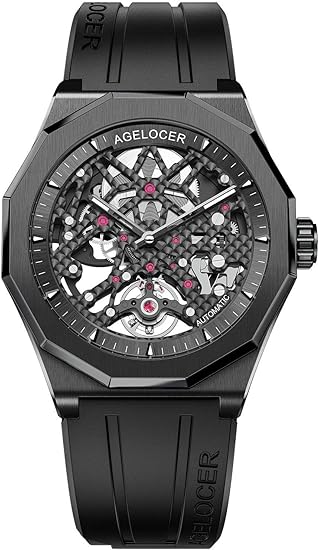 Amazon Agelocer メンズ 腕時計 ファッション トップブランド ブラック スケルトン 機械式 自動巻き ゴム製ストラップ 防水腕時計 メンズ Xby 6001j1 R メンズ腕時計 腕時計 通販