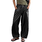 Ziqoty Women's Striped Barrel Pants Drawstring Waist Wide Leg Trousers with Pockets Casual Comfort for Office Lounge Travel