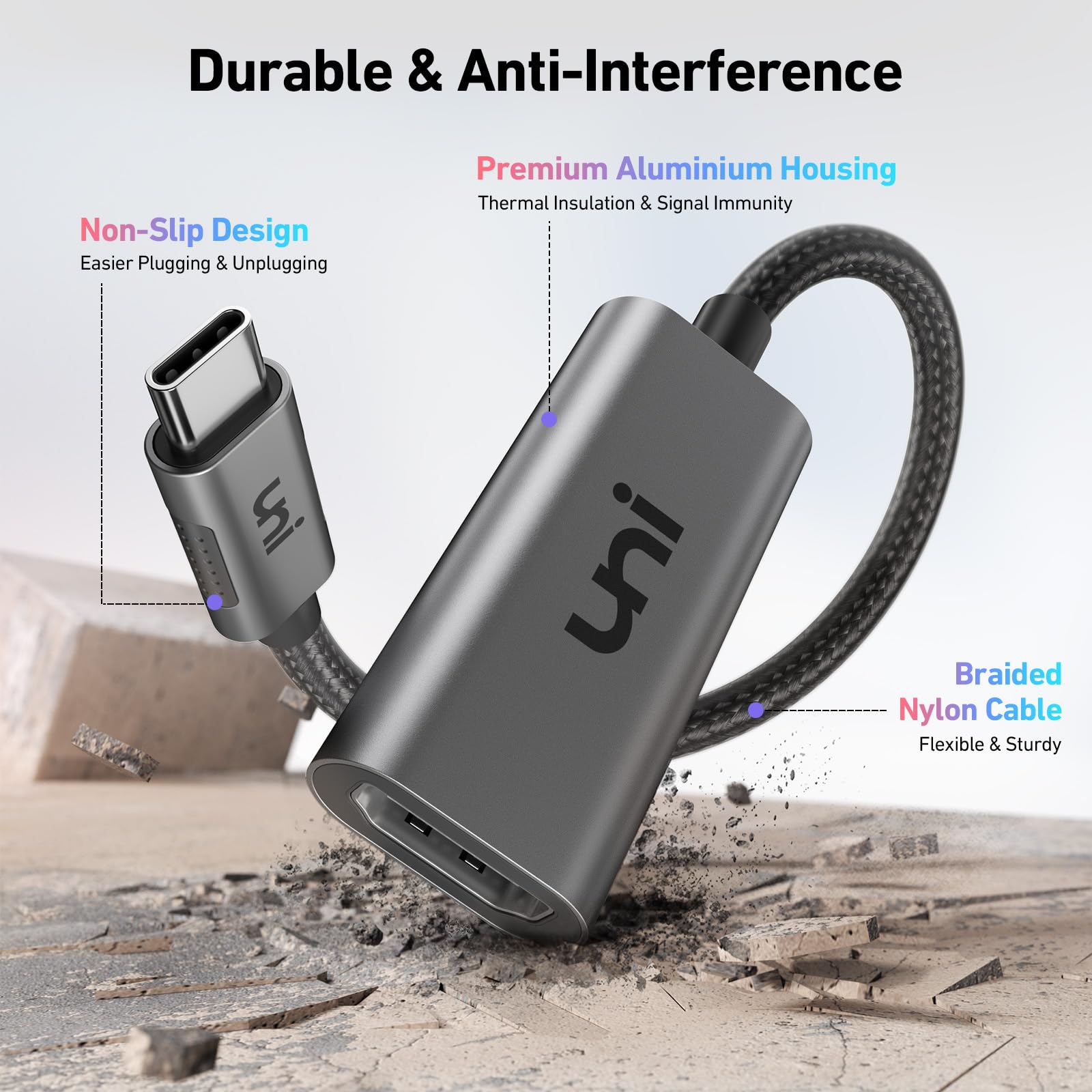 uni USB C auf HDMI Adapter 4K@60Hz aus Aluminium, Thunderbolt 3/4 kompatibel, kompakter Typ C zu HDMI Adapter für iPhone 15 Pro, MacBook Pro/Air, iPad Pro/Air, iMac, Galaxy, Surface, Pixelbook usw. 6