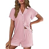 Ekouaer Pajamas for Women Set Button Up Pjs Short Sleeve Ruffle Sleepwear Notch Collar Bride Soft Pj Lounge Sets S-XXL