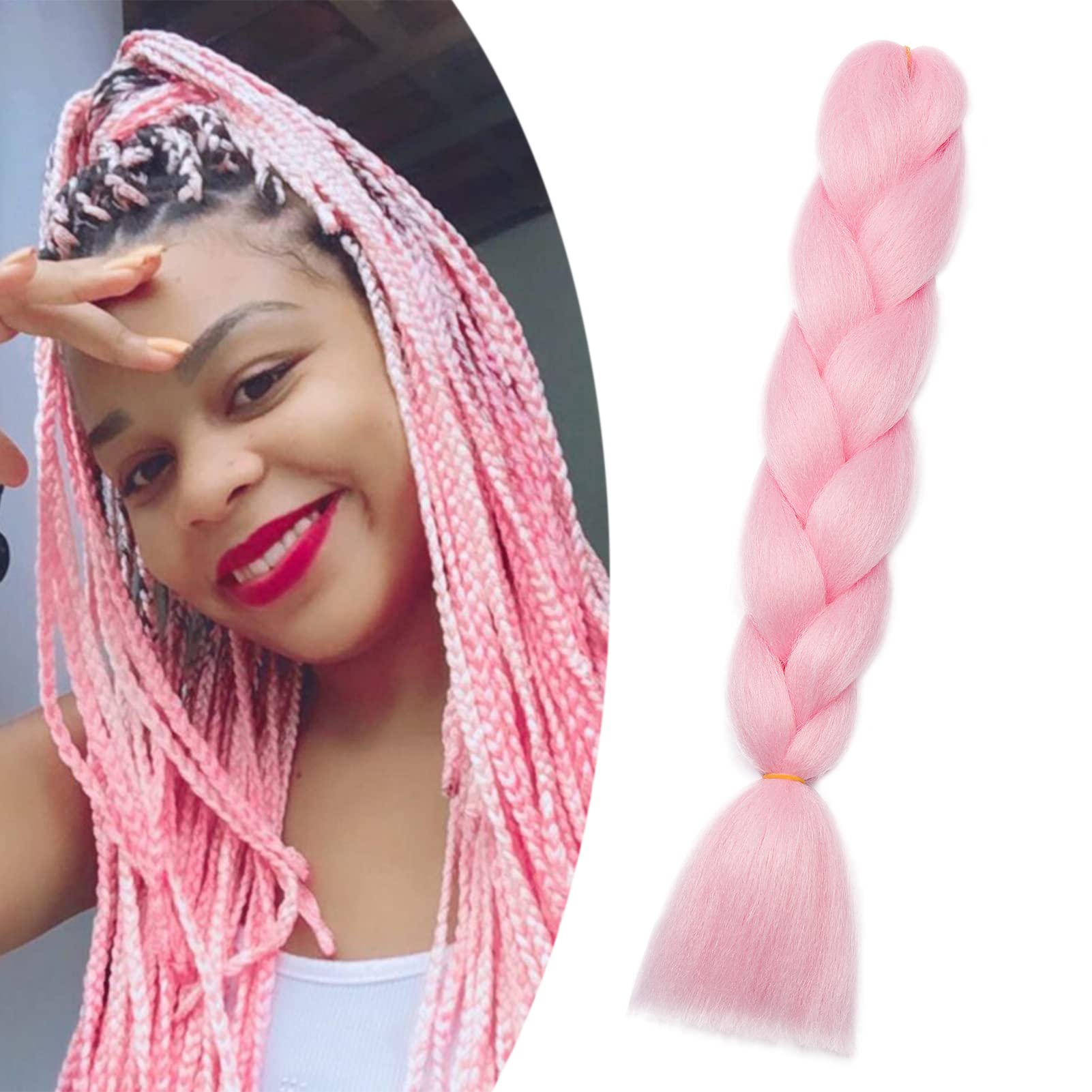 Gairyan Jumbo Braids Hair Extensions for Braiding 24" Colorful Ombre Jumbo Braiding Hair Extensions Synthetic Hair Afro Box Braids Crochet Twists (1 Bundle 100g Pink) โ image 1
