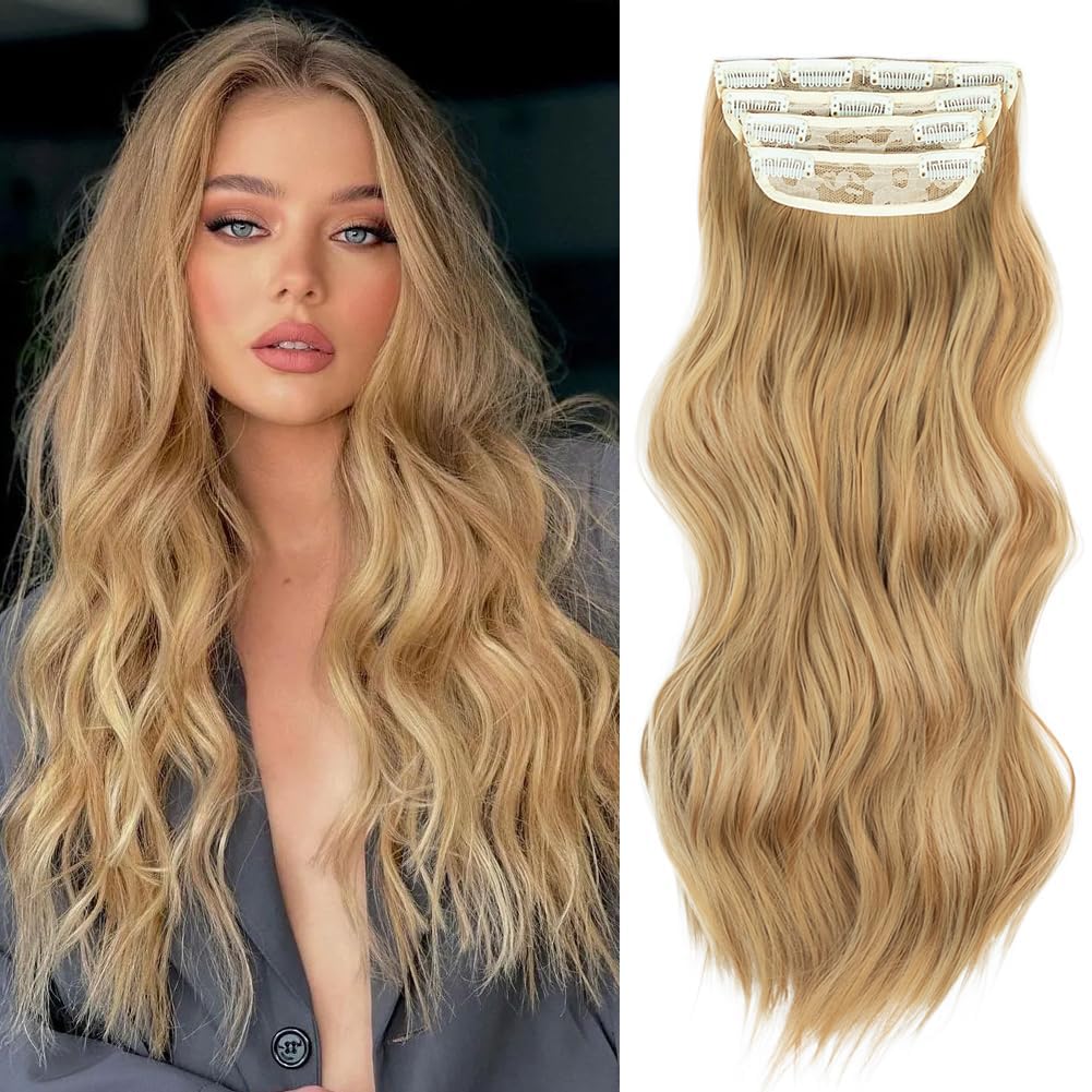 Hair Extensions Clip in 4pcs Beach Blonde Hair Extension Long Wavy Full Head Clip in Hair Extension Synthetic Fiber Hair Pieces for Women โ image 1