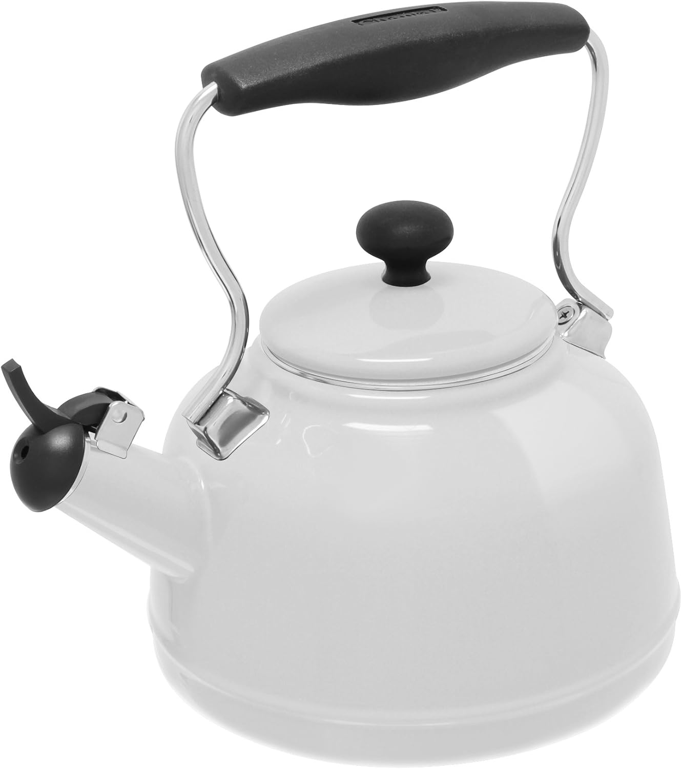 Kettles Vintage White Enameled Tea Kettle with Plastic Handle Home