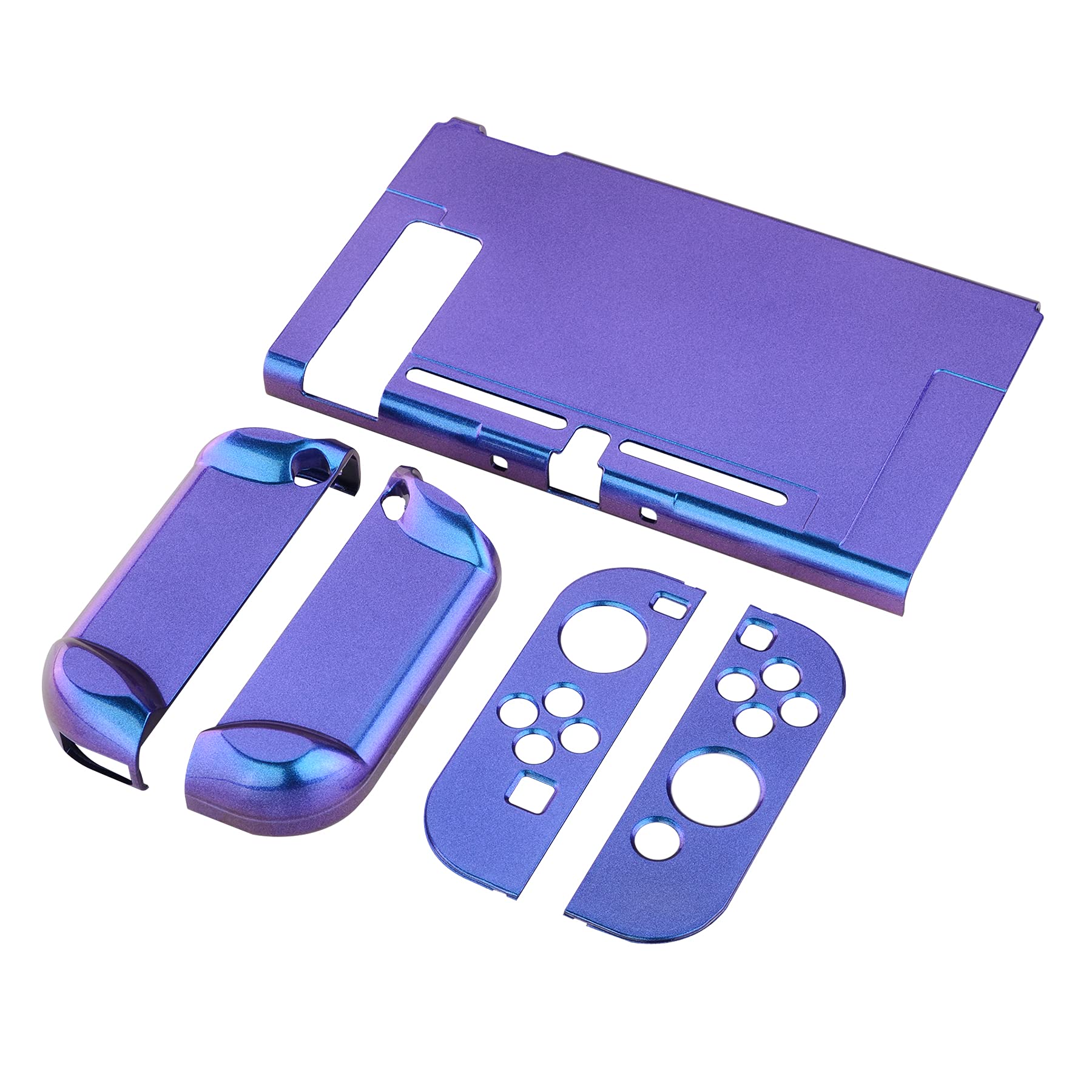 eXtremeRate PlayVital Glossy Back Cover for Nintendo Switch Console, NS Joycon Handheld Controller Separable Protector Hard Shell, Dockable Protective Case for Nintendo Switch - Chameleon Purple Blue