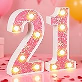 21st Birthday Decorations LED Light Up Numbers, Pink Marquee Lights Number 21 Sign for Girls Birthday Party Anniversary Home Decor