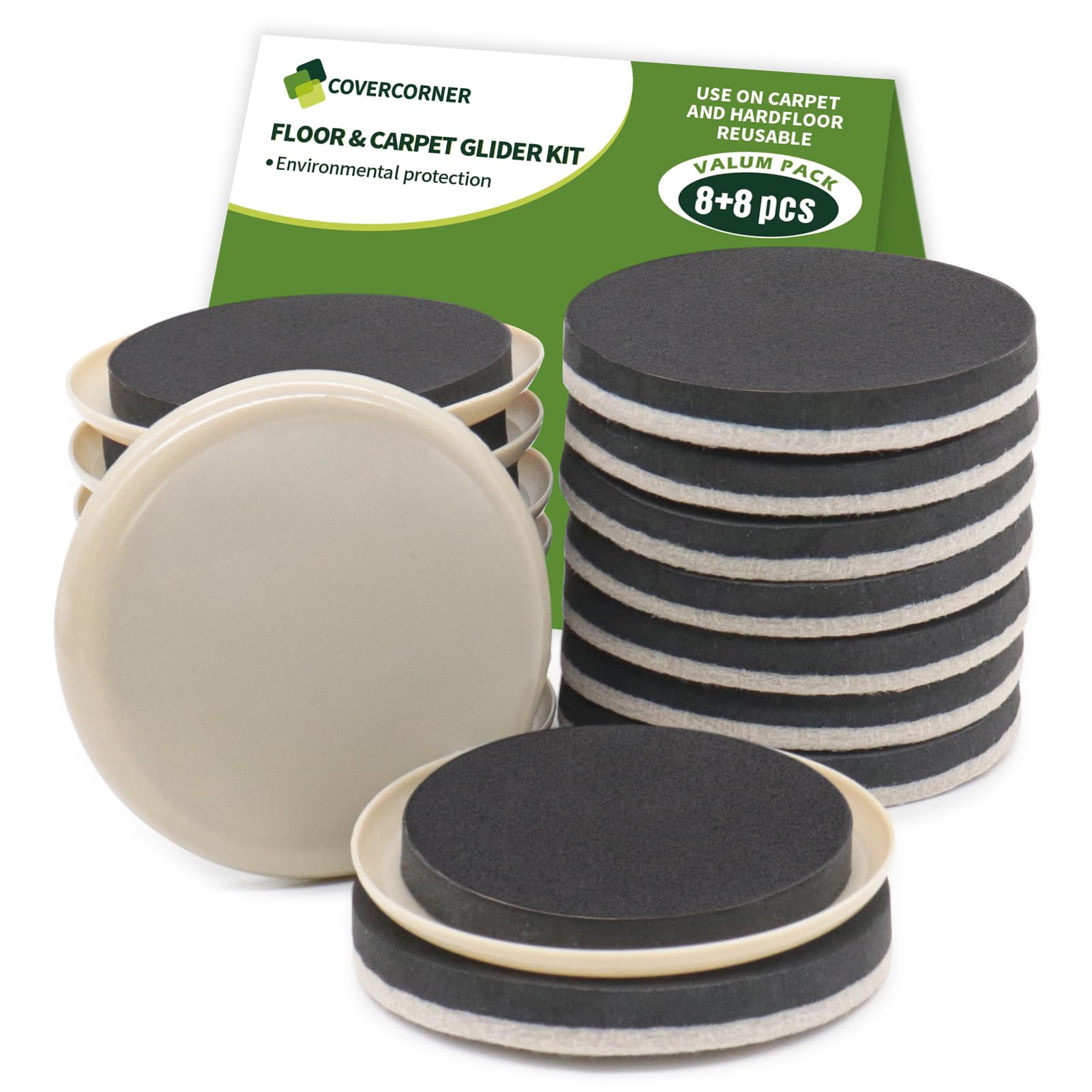Photo 1 of COVERCORNER Furniture Sliders for Hardwood Floors, Furniture Sliders for Carpeted Floors, 16 PCS 3 1/2 inch Combo Pack, Sliders for Moving Furniture, Furniture Movers Sliders