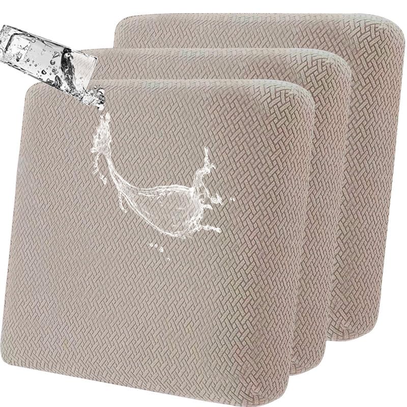 LiveGo Waterproof Patio Chair Cushion Covers,3 Pack Non-Slip Outdoor Seat Cushion Pad Replacement Patio Furniture Cushions Couch Slipcovers Chair Seat Cover for Garden Outdoor(Khaki)
