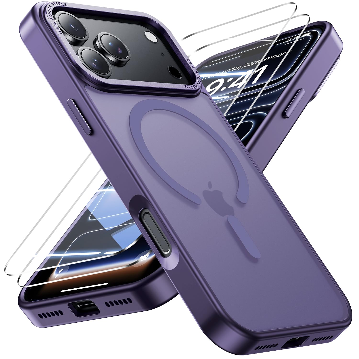 Moupiro for iPhone 17 Pro Max Case with 2X Screen Protectors [Compatible with MagSafe]Military Grade Drop Protection Skin Feeling Cover Shockproof Slim Fit iPhone 17 Pro Max Phone Case 6.9 inch,Purple