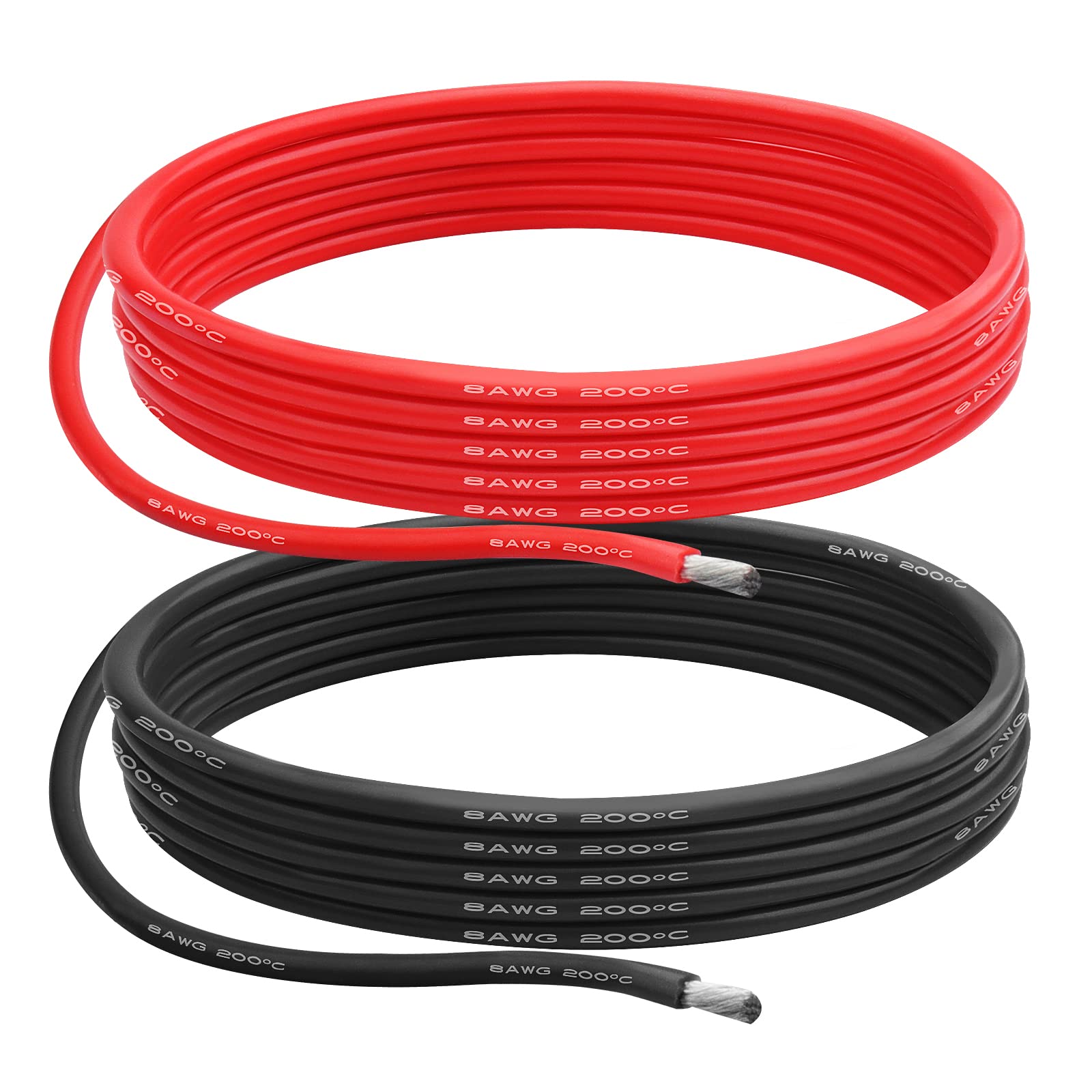 8 Gauge Silicone Wire, 8 AWG Electrical Cable 5M（2.5m Red & 2.5m Black）Soft & Flexible 1650 Strands of 0.08 mm Tinned Copper High Temperature Wire for Arduino Projects/RC Cars/Boat/Drones — image 1