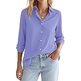 LOMON Button Down Shirt for Women Spring Summer Tops Long Sleeve Business Dressy Casual Blouses Collared Work Outfits Clothes