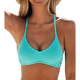 CUPSHE Bikini Top for Women Bathing Suit Criss Cross Self Tie Spaghetti Straps V Neck
