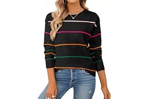 SHEWIN Womens Sweaters Crew Neck Knit Long Sleeve Striped Sweater Fall Outfits for Women 2025