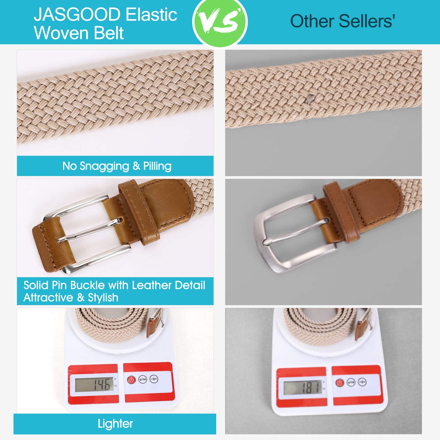 JASGOOD Braided Stretch Belt Mens,Woven Elastic Belt,Golf Belt for Cargo Shorts Jeans Women Junior(Suit for pant size 35-41 Inch,12-Black)