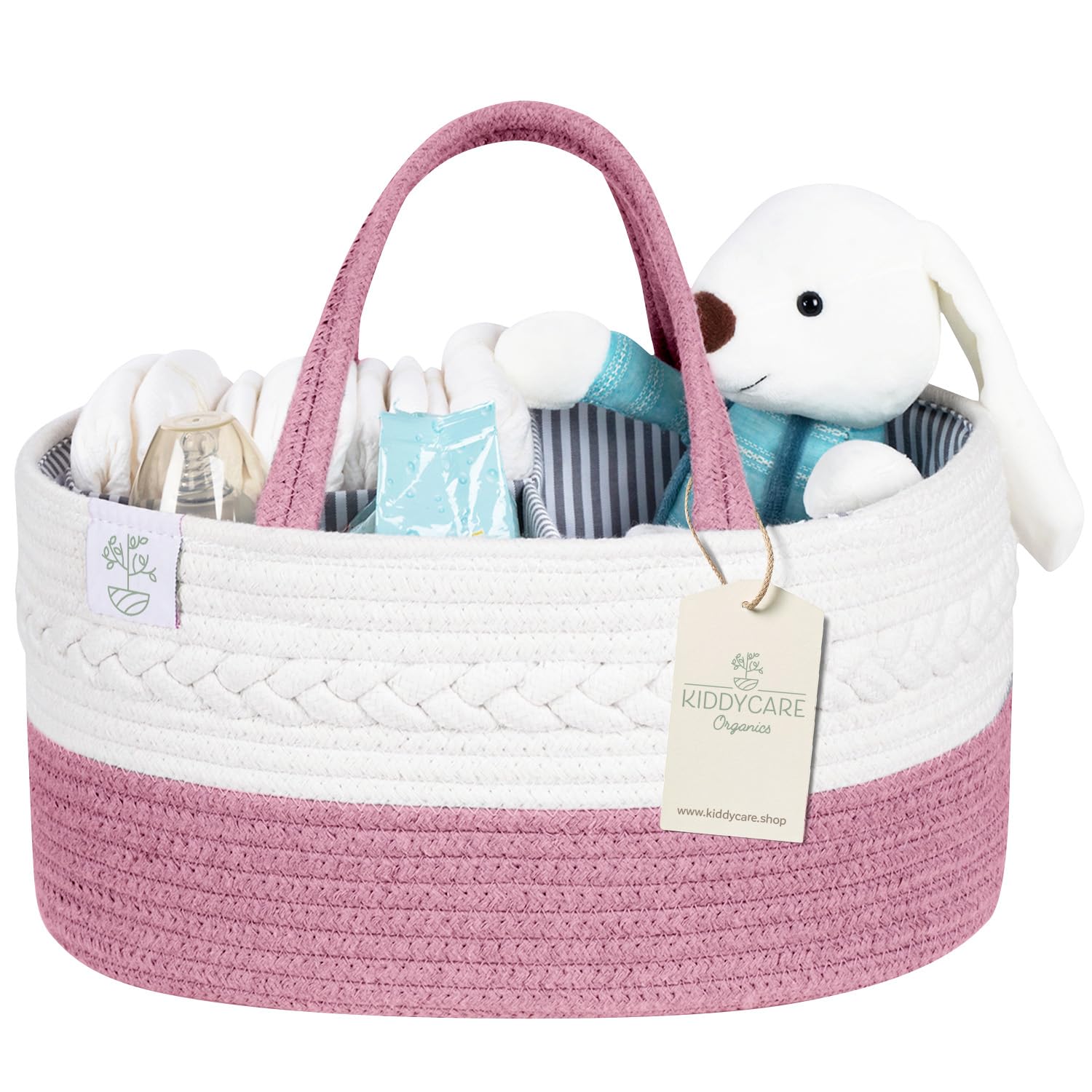 KiddyCare Baby Caddy Organizer Basket for Car | Travel Caddy for Baby Storage, Portable Diaper Caddy, Diaper Cart Organizer Bins for Changing Table | Pink Large