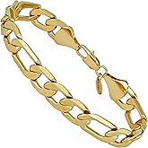 LIFETIME JEWELRY 11mm Beveled Figaro Chain Bracelet Men and Women 24k Real Gold Plated