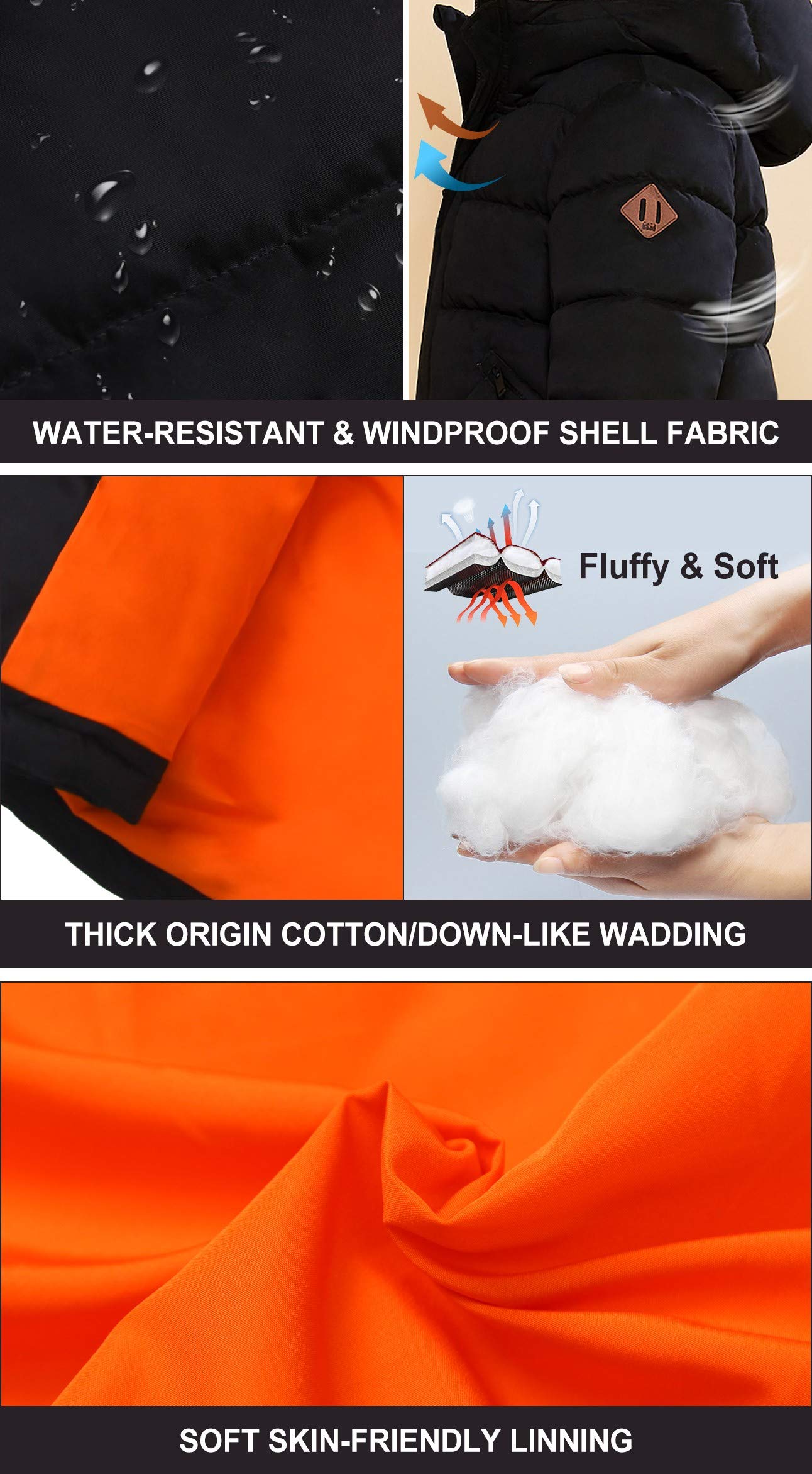 SOLOCOTE Boys Winter Coat Lightweight Thicked Winter Jacket Warm Soft Puffy Cotton Outwear with Hood, SLN2013 Black B 5-6Y