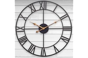 Mofine Outdoor Clocks for Patio, Large Outdoor Pool Clock, Vintage Metal Outdoor Clock Battery Operated, European Industrial Skeleton Wall Clock for Backyard/Garden/Fence, 14 in