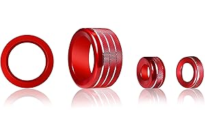SENSHINE for Toyota Tundra Accessories 2025 2024-2022 Sequoia Center Console Knob Cover Drive Mode Tune Cap Start Stop Push Button Outer Ring Volume Knob Rear Mirror Adjustment Knob Ring 4Pcs (Red)
