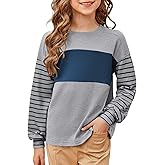 blibean Tween Girls Fall Shirts Long Sleeve Color Block Tops Size 6-15 Years