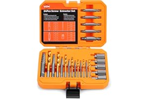 TOPME 24 Piece Screw Extractor and Left Hand Drill Bits Set, Easy Out Screw Extractor Set with HSS Steel Reverse Drill Bit for Removing Stripped Damaged Broken Screw,Bolts,Nuts