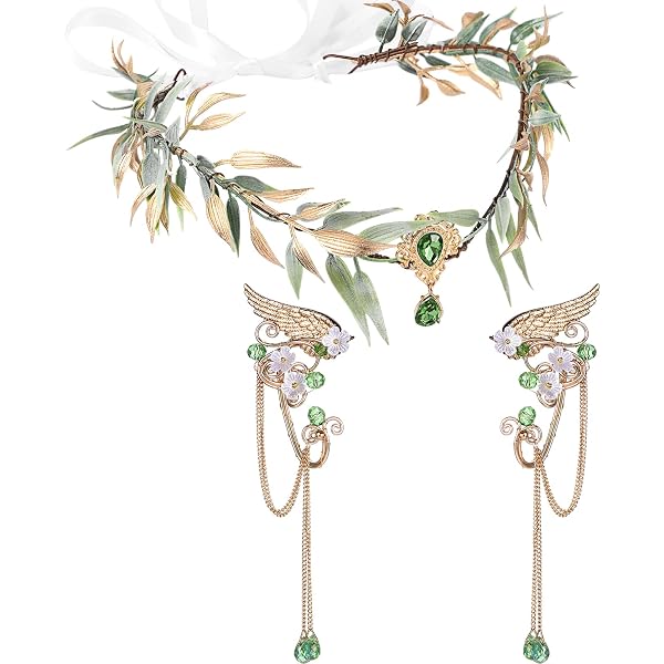 Elf Cosplay Set Fairy Ears Flower Crown Headpiece Wings Adjustable Amazon.com: Zeyune Halloween Elves Cosplay Set Fairy Flower  main image 3