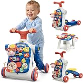 HYES 5 in 1 Push Walker for Toddler Boy, Blue | Activity Center Learning to Walk, Sit to Stand, Early Learning Push Toys, Walking Toys 1st Birthday Gifts
