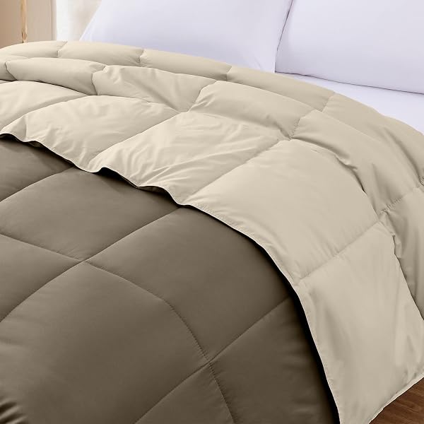 MODERN THREADS DOWN ALTERNATIVE REVERSIBLE COMFORTER TAUPE/CHAMPAGNE QUEEN