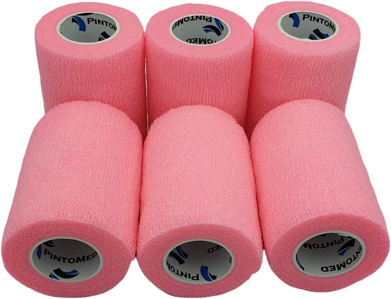 PintoMed Pink 6 x 7.5cm x 4.5m Cohesive Bandage, Self-Adhesive, Stretchable, Non-Woven, 95% Latex Free, 6 Count