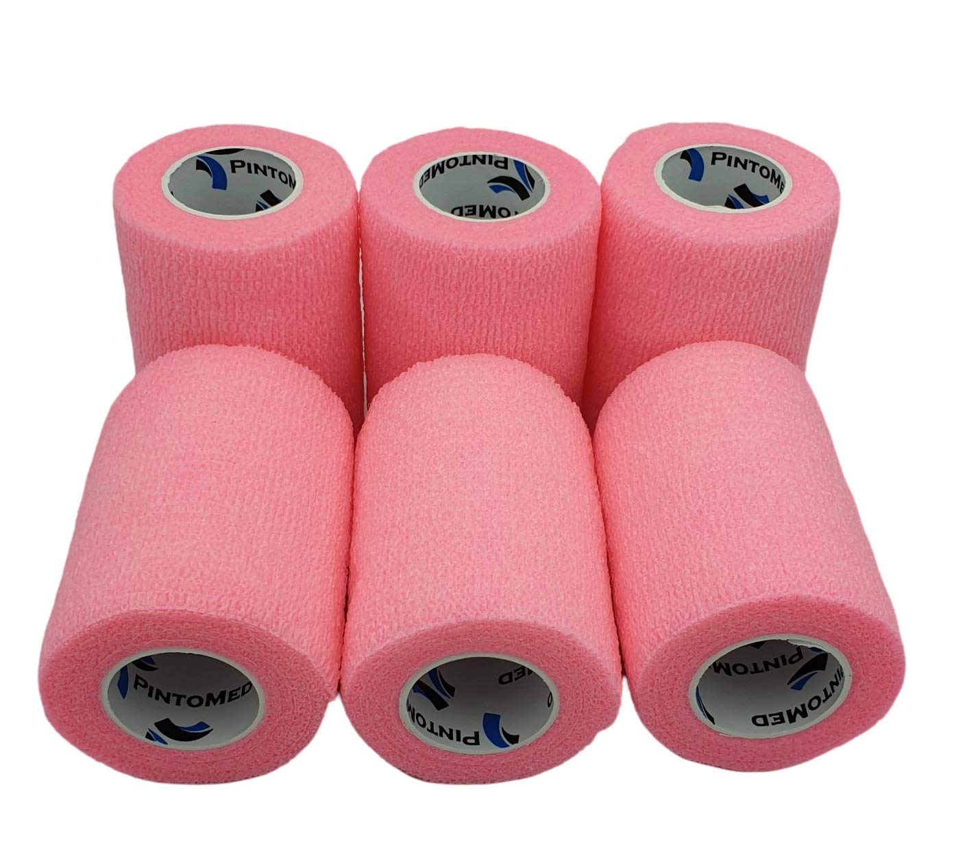 PintoMed Pink 6 x 7.5cm x 4.5m Cohesive Bandage, Self-Adhesive, Stretchable, Non-Woven, 95% Latex Free, 6 Count