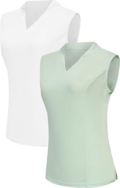 TRENDIMAX WOMENS 2 PACK GOLF SHIRT V NECK QUICK DRY POLO SHIRTS ATHLETIC TENNIS WORKOUT TANK TOPS FOR WOMEN