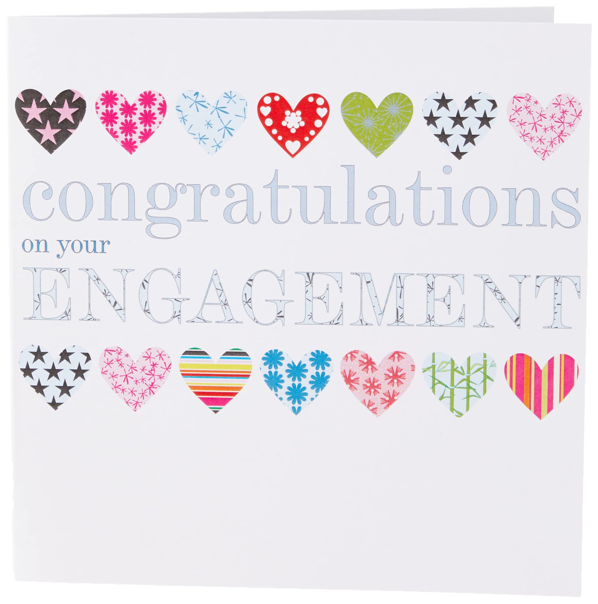 Claire Giles Greeting Cards, Wedding Engagement Card, Patterned Hearts design Wedding Congratulations Greeting Card