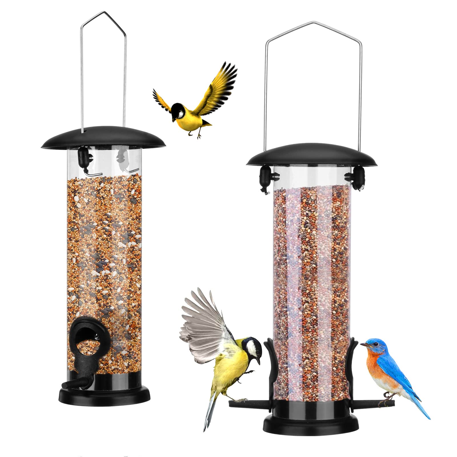 Bird Feeders for Small Birds 2PCS Wild Bird Feeders for Outdoors Plastic Bird Seed Feeder Hanging for Garden Outdoors Feeding