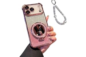 Sparkling Diamond Women's Phone Case with Mirror & Stand for iPhone 15/16/17 Pro Max, Mirror Phone Case with a Phone Strap (1