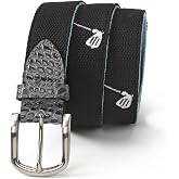 Mile High Life Golf Belts for Men, Canvas Belt with Genuine Leather Tips, Embroidered 2 Layer Web Belt with Pin Buckle
