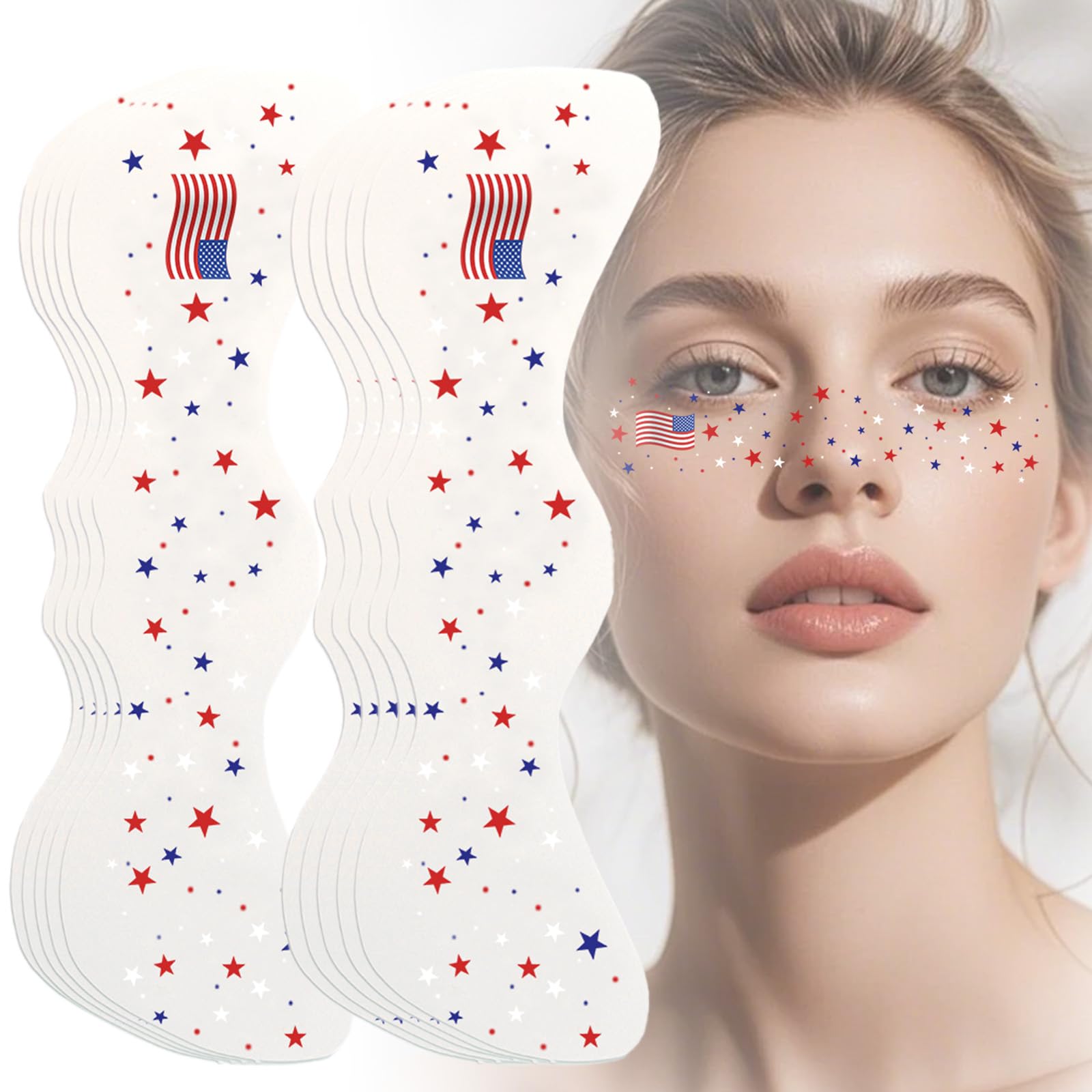Photo 1 of Boko 10Pcs Patriotic Temporary Tattoos, Red White Blue Independence Day Freckle Tattoos for Freckle Makeup, Waterproof Fake Freckles Makeup Patches for 4th of July Memorial Day Veterans Day Flag Party