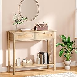 HOOBRO Rattan-Like Narrow Console Table with 2