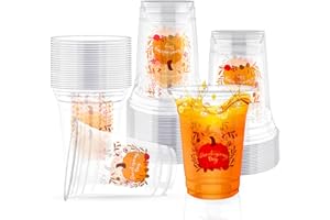 AcpopbM Thanksgiving Cups, 16 oz Fall Disposable Cups Fall Plastic Cups Autumn Pumpkin Drinkware Decorations for Thanksgiving Party Supplies, 60 Pack
